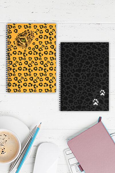 Kentsoylu A5 Spiralli Defter 2'li Set Çizgisiz 96 Sayfa Karton Kapak Leopar Tema