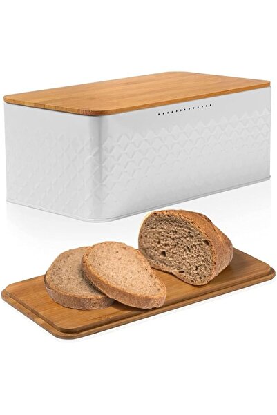 genric Aputue Bread Box for Kitchen, Bread Box with Bamboo Wood Cutting Board Lid, White Bread Box for Kitc