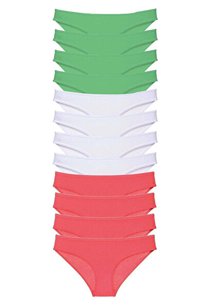 FrereConception 12 Pieces Super Eco Set Lycra Women's Slip Panties Green White Fuchsia