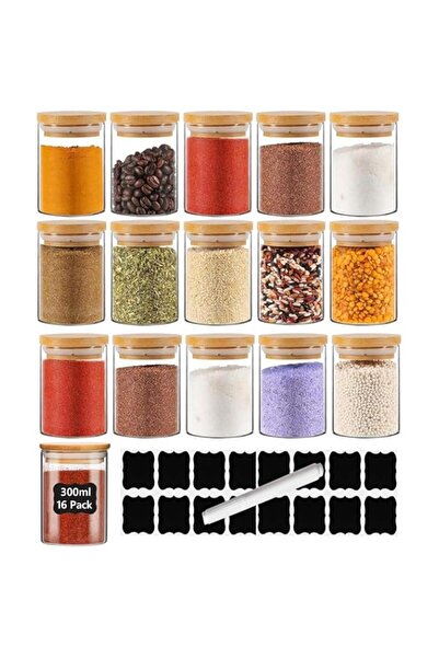 genric KUAIJI 16-Pack 300 ML(10.56 oz) Glass Jars With Wooden Lids, Spice Glass Airtight Canisters Sets, Gl