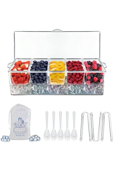 genric وعاء تقديم التوابل المبردة، صينية تزيين شفافة مع غطاء، حفلات مع 5 حجرا...