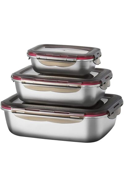 genric FAB4HOME Leak-proof Stainless Steel Food Storage Container Set of 3 Me...