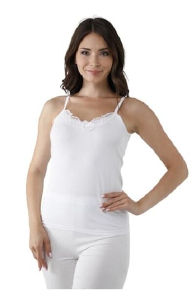 Fidan Set 6 topuri de damă cu bretele subțiri, FIDAN, bumbac, alb, XL