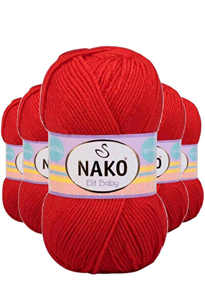 NAKO 5 Pieces Elite Baby Hand Knitting Thread Non-Pilling Baby Wool Flame Red 207