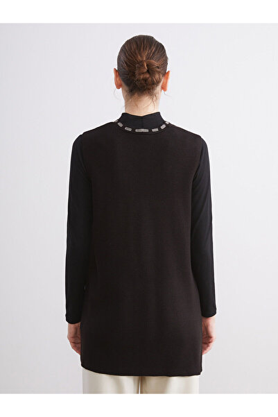 LC Waikiki Siyah V Yaka Desenli Kadın Triko Yelek