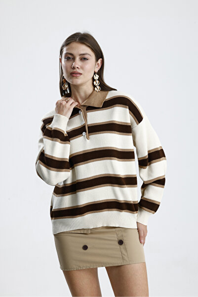 dgs look Polo Neck Striped Knitwear Sweater