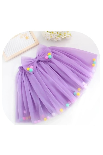 punicha Girl's Pompom Lined Lilac Tutu Skirt