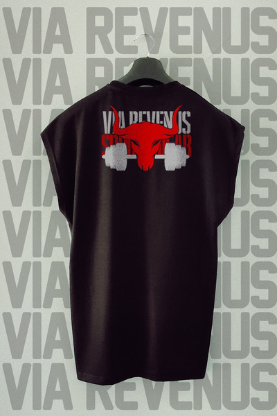 Vordevia Tricou sport cu decolteu rotund, cu mâneci zero, cu imprimeu pe spat...