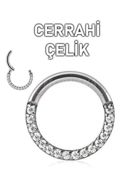 MORNEVA Cerrahi Çelik Yan Sıra Tam Tur Taşlı Klipsli Halka Septum Daith Piercingi (1 Adet)
