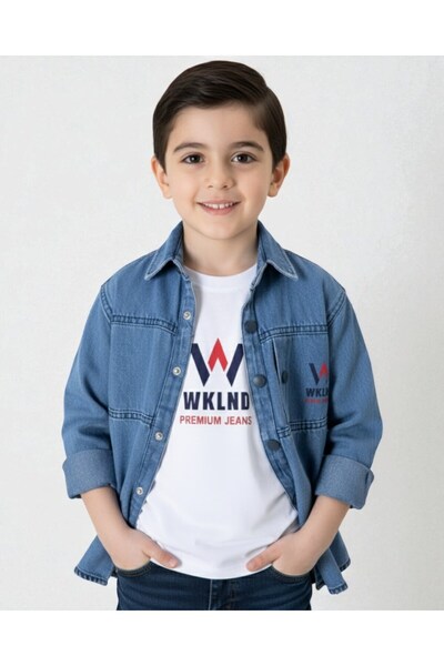 Ege Bebek Set cămașă și tricou din denim pentru copii |   Cămașă din denim și tricou seturi pentru băieți cu vârsta între 2-12 ani