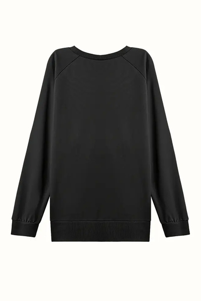 Curvy Trend Plus Size Boho Crescent Printed Zipper Slit Detail Soft Flowy Fabric Raglan Sleeve Sweashirt