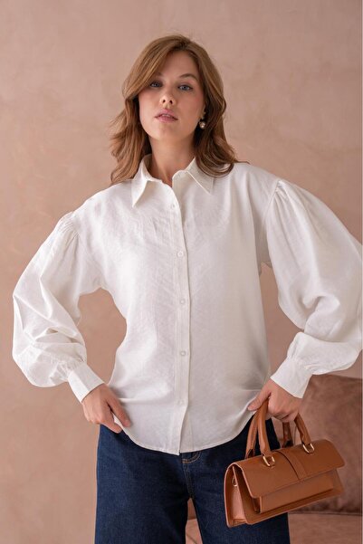 Lovely butik Women's Shirt with Draped Shoulders in Cotton Aerobin