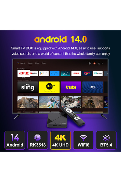 h96max RK3518 4K Android 14 TV Box 2GB RAM 16GB Medya Oynatıcı Air Mouse WiFi6 BT 5.4 Ethernet Sesli Komut