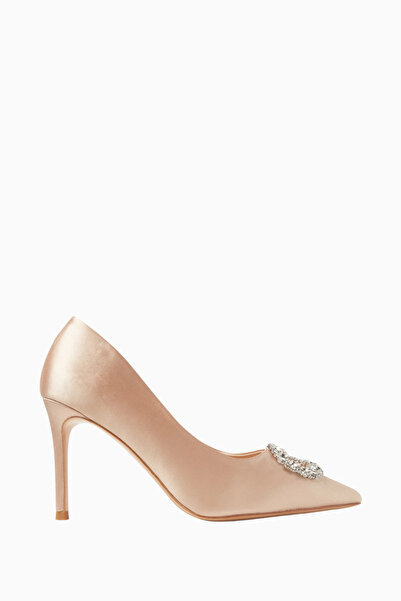 NASS Nova 90 Beige Luxury with Crystal Brooch, Satin Pointed Toe High Heel St...