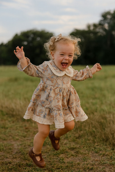 ETİC MODA Girls' Long Sleeve Floral Print Ruffle Collar Dress – Cream