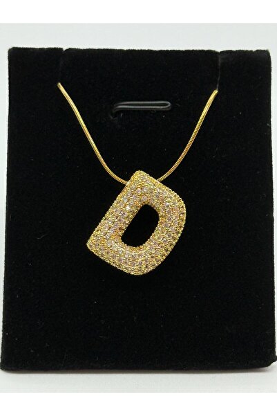 NG TAKI GÜZELLİK NG D Harfli Altın Renk Taşlı Parlak Işıltılı Kolye, Kadın He...