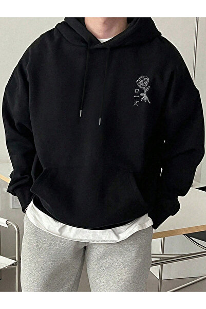 cc collection Men's Rose Printed Oversize Hooded Sweatshirt