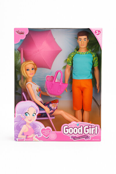Vardem Good Girl Çift Bebek Seti – Plaj Şezlong ve Şemsiye Aksesuarları ile Oyuncak Bebek