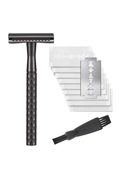 Choice1 ماكينة حلاقة آمنة سوداء بمقبض من الفولاذ المقاوم للصدأ و10 عبوات شفرا...