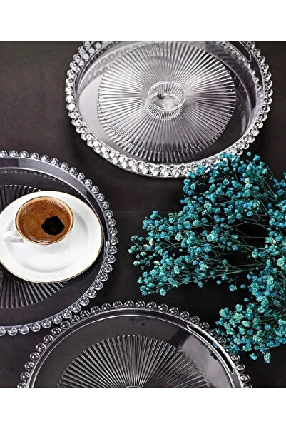 HarmonyAura Beaded Presentation Tray, Transparent Tray, Tea Tray, Presentation Holder 23 Cm