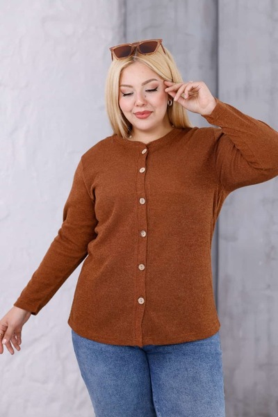 tarzımsüper Women's Plus Size Front Button Soft Textured Knit Cardigan