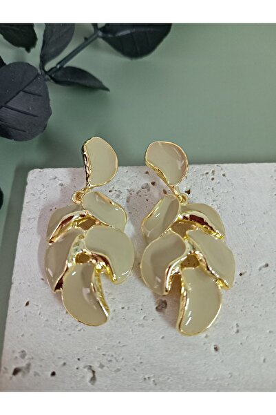 mos&more Bej Yaprak Model Kadın Küpe