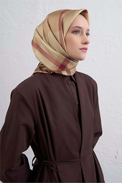 Armine Tivil Silk Scarf Ist 9418 - 05 Brown Geometric Pattern