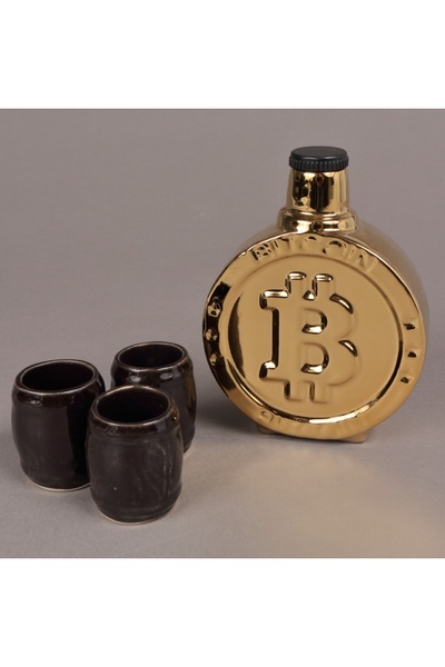 velve Κεραμικό σετ ποτών Bitcoin, με τρία ποτήρια, χρυσό