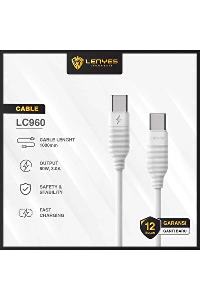 Lenyes كابل بيانات LC960 60 واط شحن سريع 3.0 أمبير من النوع C إلى النوع C