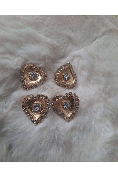 beyna aksesuar Metal Crystal Stone Heart Button 1.5 cm Gold Plated 1 Pack 4 P...