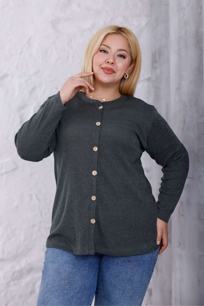 tarzımsüper Women's Plus Size Front Button Soft Textured Knit Cardigan