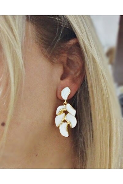 mos&more White Leaf Model Women's Earrings