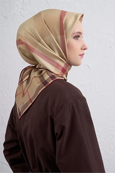 Armine Tivil Silk Scarf Ist 9418 - 05 Brown Geometric Pattern