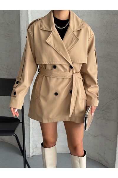 Ekim Store Pelerin Kuşaklı Kısa Trençkot