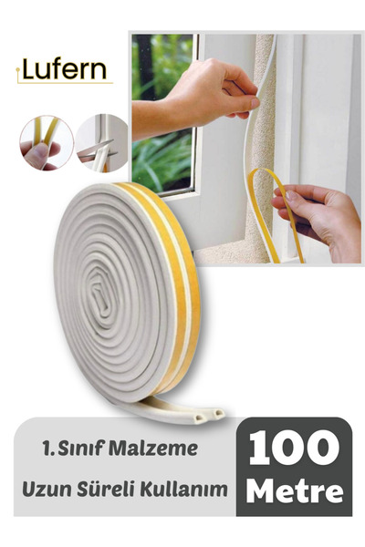 Lufern Kalın Kauçuk 2x50=100 Mt Ekstra Uzun Beyaz Kapı Pencere Fitili Soğuk K...