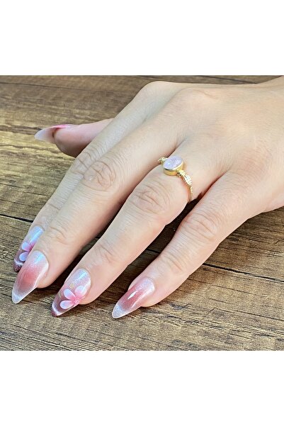 öfora taş Doğal Pembe Kuvars Taşı Ayarlanabilir 925 Ayar Gümüş Yüzük – Sevgi ...