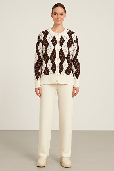 Alos Жіночий кремовий светр з візерунком «баклава» та штани Стандартний розмір Зручний комплект