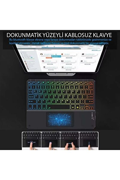 FORTİCO İngilizce Bluetooth Klavye 9.7” RGB Renkli Aydınlatmalı 24.5X17.5 cm İnce Slim Şarj Edilebilir