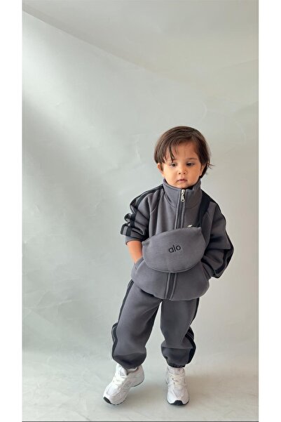 bohemiankids Girls & Boys Alo Logo Top and Bottom Tracksuit Set Gray