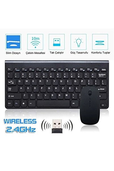 FORTİCO İngilizce Mini Slim Klavye 2.4 GHz Kablosuz Klavye Mouse Set Klavye