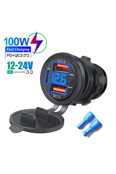 Choice Blue without wire 12/24V Three Port USB Charger Socket USB-C PD & Dual...