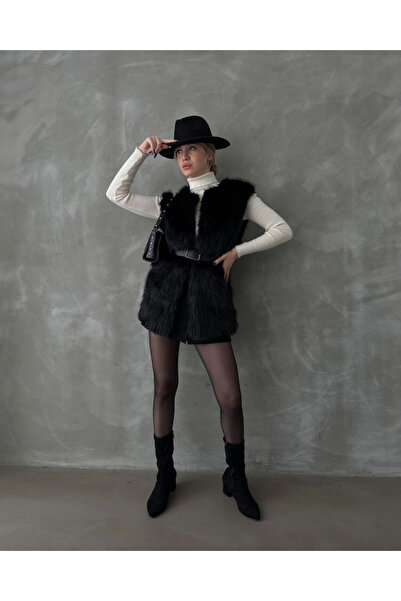 MODA Black Furry Faux Vest