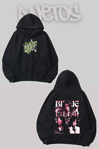 Anetos Billie Eilish 11 Design Negru Față Spate cu imprimeu Swea tricou