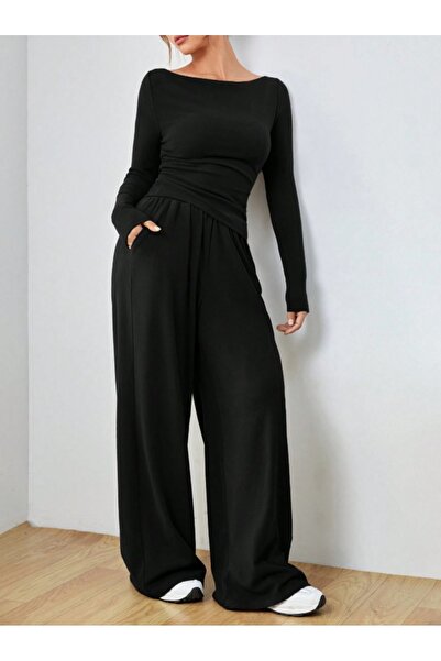 KİNNEAS Kadın Siyah Büyük Beden Baggy Bol Kesim Pantolon ALTI Esnek Rahat Kum...