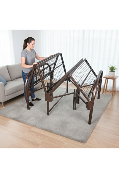 l'elefante Single Size Foldable Metal Platform Bed Frame, 90x190 cm Heavy-Duty Iron Slat Support,