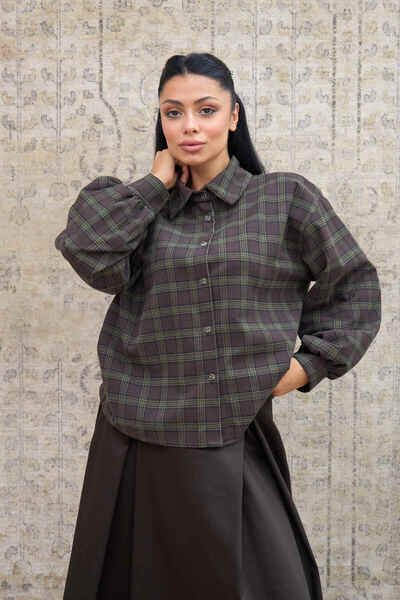 KÜÇÜĞÜM BUTİK Καφέ καρό πουκάμισο