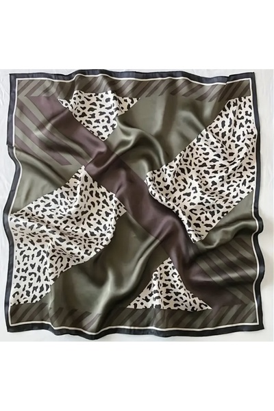 Accessories Hei Dark Green Zebra Pattern Stylish Silk Look Square Scarf Foulard Women's Accessory