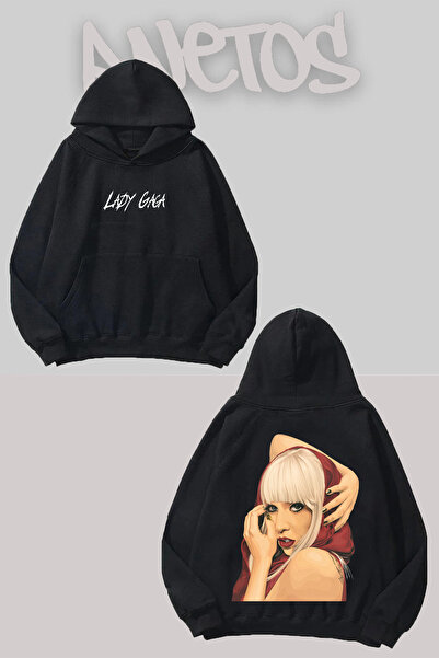 Anetos سويت شيرت ليدي غاغا 4 بتصميم أسود مطبوع من الأمام والخلف