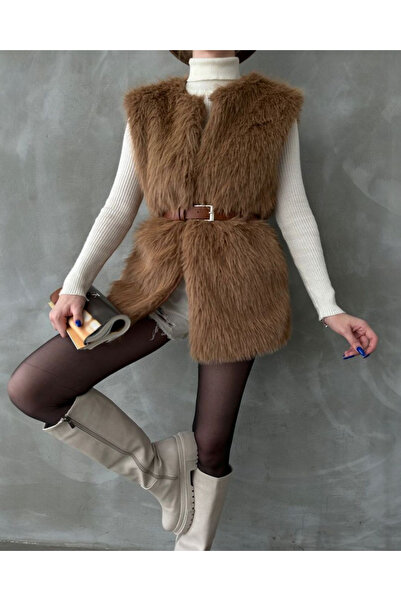 MODA Camel Fur Faux Fur Vest