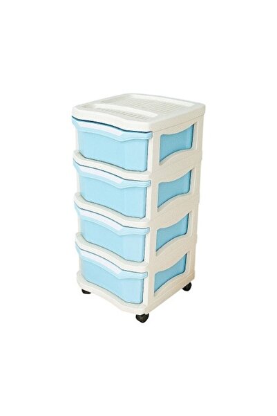 sterk Dulap de depozitare din plastic cu 4 sertare, alb cu albastru, Bella